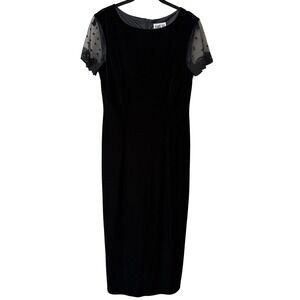 Vtg Robbie Bee Black Y2K Velvet Sheer Lace Sleeve Dress Petite 10P Evening 90s